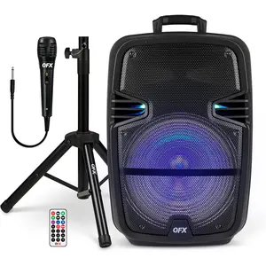 Pbx616sm 15 bluetooth rechargeable speaker with led lights mic and stand black