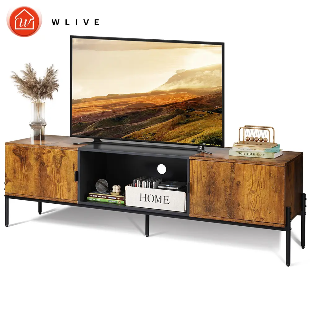 WLIVE Modern TV Stand for 65 Inch TV, Mid Century Entainment Center with Storage, TV Console with Open Shelf and 2 Cabinets for Bedroom and Living Roo