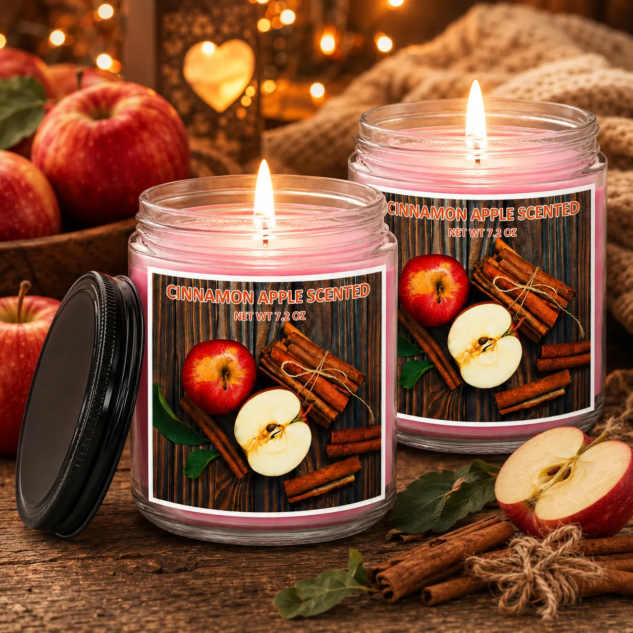 2Pack  14.4oz Cinnamon Apple Scented Candle, ar Candle, Unisex, Autumn Home Fragrance, Soy Wax, Over 100-Hour Burn Time, Unique Gift for Friends, Family, and Colleagues, Christmas Candle, Thanksgiving and Christmas Decoration