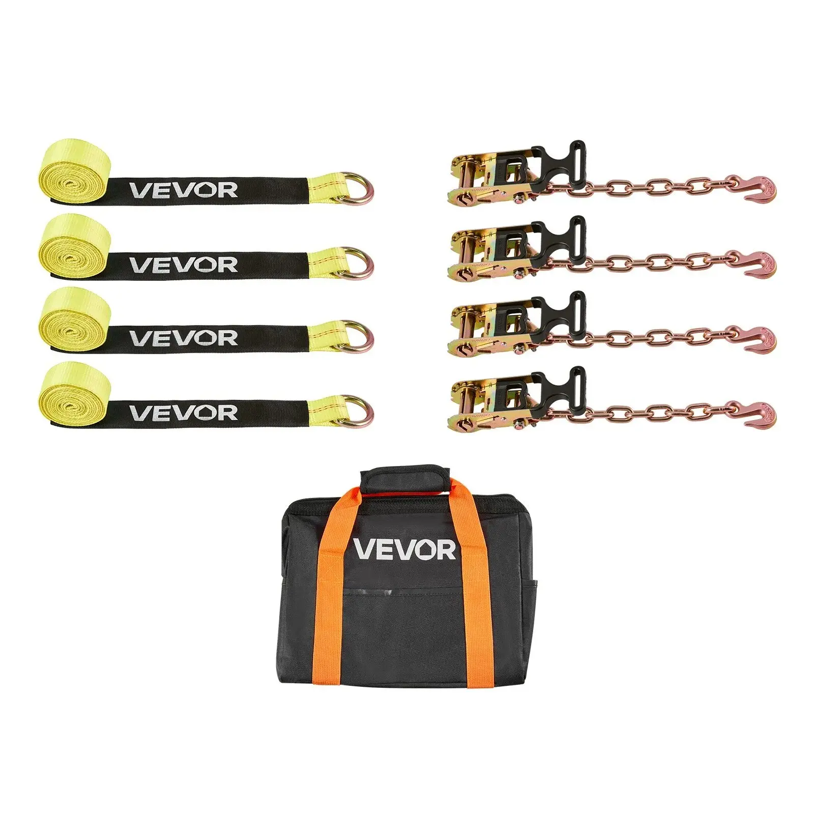 VEVOR Wheel Chock Ratchet Strap Tie-Down Kit, Tire-Style Tow Dolly Straps+Hooks, Corrosion-Resist 3048mm/120-Inch 2-Inch/50.8mm Wide Webbing, 10009 lbs Break Strength, 3333 lbs/1512 kg Working Load for ATV, Snowmobiles