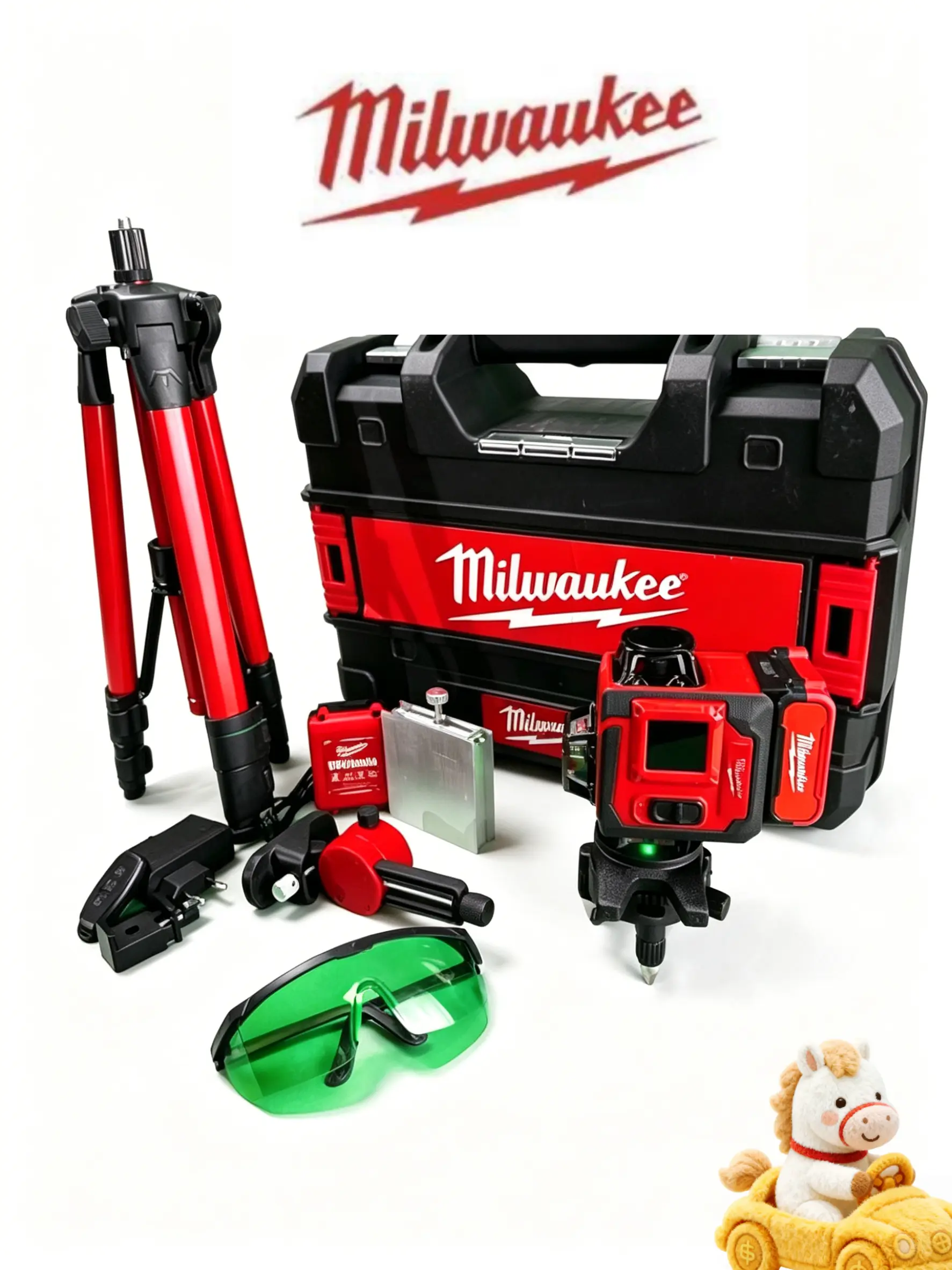 Milwaukee 360° Green Multi-Line Laser Level Kit, Self-Leveling Cross-Line Tool with Adjustable Lifting Base, for Tiling, Cabinet Installation and Construction Layout