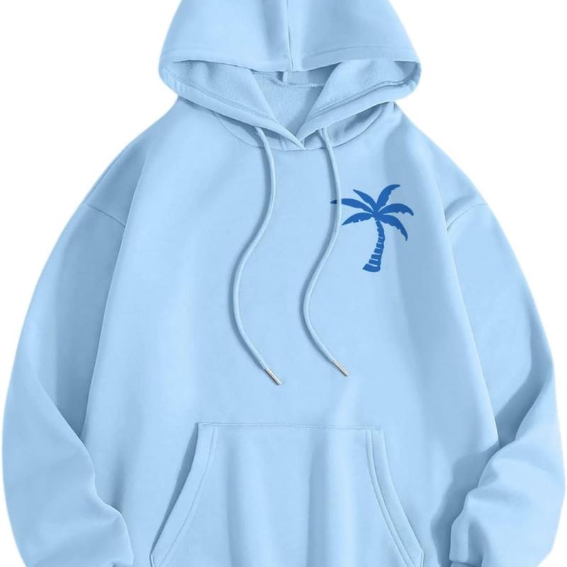 Blue Palm Puff Hoodie Light Blue color for Women 2025 Blue Graphic Hoodie Cute Preppy Sweatshirt Long Sleeve Drawstring Tops  For Women For Men Graphic Printed Shirt Gildan Shirt aquamarine blue