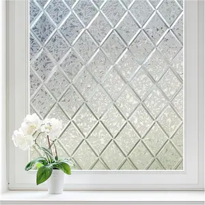 Haton Window Privacy Film Decorative Frosted Glass Window Film, Sun Blocking Stained Glass Clings, Static Cling Removable Stickers for Home Door Coverings, Lattice Pattern 17.5" x 78.7"