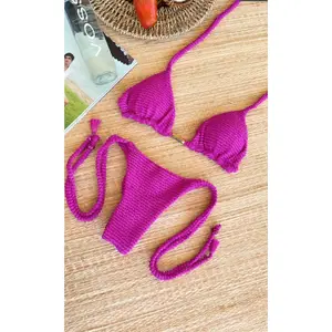 Sophie Textured Triangle Top + Cheeky Scrunch Tie Bikini Bottoms