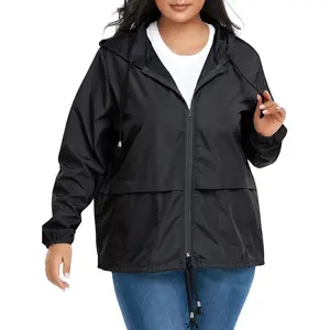 Plus Size Rain Jackets for Women Waterproof Windbreaker Jacket Women's Raincoats with Hood Lightweight Packable