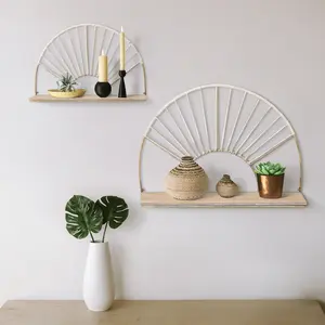 Sagebrook Home Set of 2 Arched Wall Shelves Glam Modern Gold Metal and Wood Decorative Floating Wall Storage Shelf Wooden