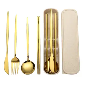 4-Piece Reusable Utensils Set With Case, Travel Silverware Set With Case ，Reusable Travel Flatware For Home Office School Camping