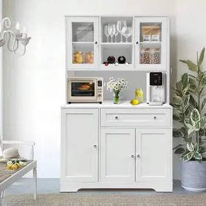 Home Kitchen Pantry Storage Cabinet Modern Buffet Cabinet With Microwave Stand Tall Kitchen Hutch Cabinet With Hutch Freestanding Coffee Bar Cabinet With 14 Shelves And Drawer For Dining Room White