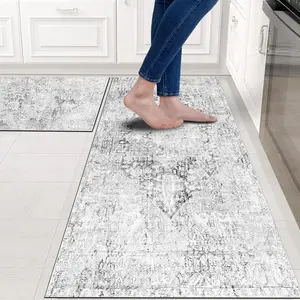 Kitchen Rugs Anti-Slip Mats, 2 Counts/set Comfortable Farmhouse Chef Floor Mats for Kitchen Sink Laundry Room, Simple Design Non-Skid Kitchen Carpets