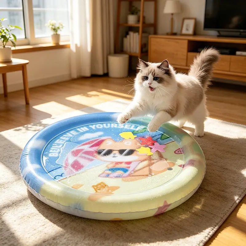 Thickened PVC cooling water bed for pets — snap-closure fillable mat, modern animal print cat seat cushion, hand wash only, summer cat bed (cat care supplies), dog water mat