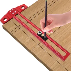 Woodworking 2 in 1 Drilling Positioning Scoring Ruler - Aluminum Scriber Marking T Square - Multifunctional Dowelling Jig with Activity Block