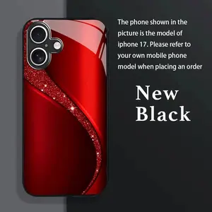 Red festive phone case with sparkling diamonds and gold-plated wavy tempered glass protective cover Suitable for iPhone 17 16,15,14,13,12,11 Plus Pro Max