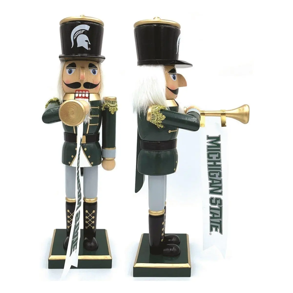 212 MAIN 14 in. Handmade Wooden Nutcracker Figurine - Michigan State Bugler, School Colors, Hand-Painted Sparkling Horns, 1.9 lbs, 3-Dimensional Christmas Aesthetic Decorations for Room, Festive Sports Game Day Decor, Figurines & Miniatures