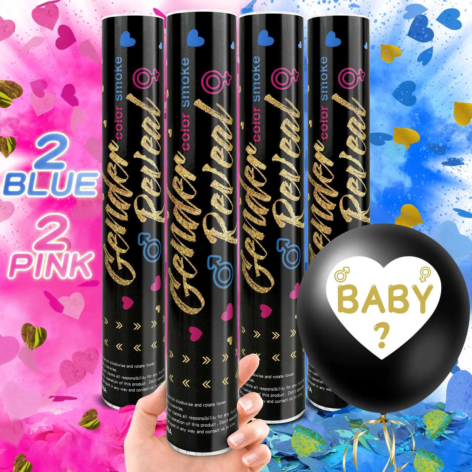 Gender Reveal Powder Confetti Cannon & Confetti Balloon, 100% Biodegradable Gender Reveal Party Cannon Balloon Supplies, Boy or Girl Shower Gender reveal Ideas for Baby Shower, Birthday, Wedding, Ceremony