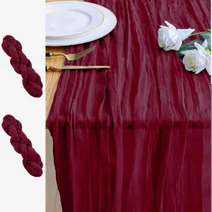 2/3 Pack Bohemian Style Pleated Table Runner Sheer Fabric Tablecloth for Country Decor Wedding Holiday Parties Restaurant Accessories Living Room Decor