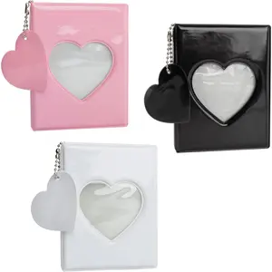 Framendino, 3 Pack 3 Inch Kpop Photo Card Holder Book Mini Photo Album Love Heart Hollow Card Binder Pendant 32 Pockets for Collecting