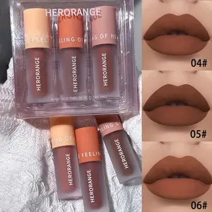 HERORANGE Three-Piece Lip Glaze Set, a versatile lip and eyeshadow 2-in-1 set. Provides long-lasting results. Velvety texture for a rich, full-bodied finish. Natural, non-greasy matte finish. Suitable for parties, role-playing, Valentine's Day