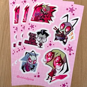 Zim Invader Zim Sticker Sheet - Colorful y2k Cartoon Stickers for Laptop, Water Bottle, Scrapbook, Gift | Glossy Waterproof Vinyl Decals