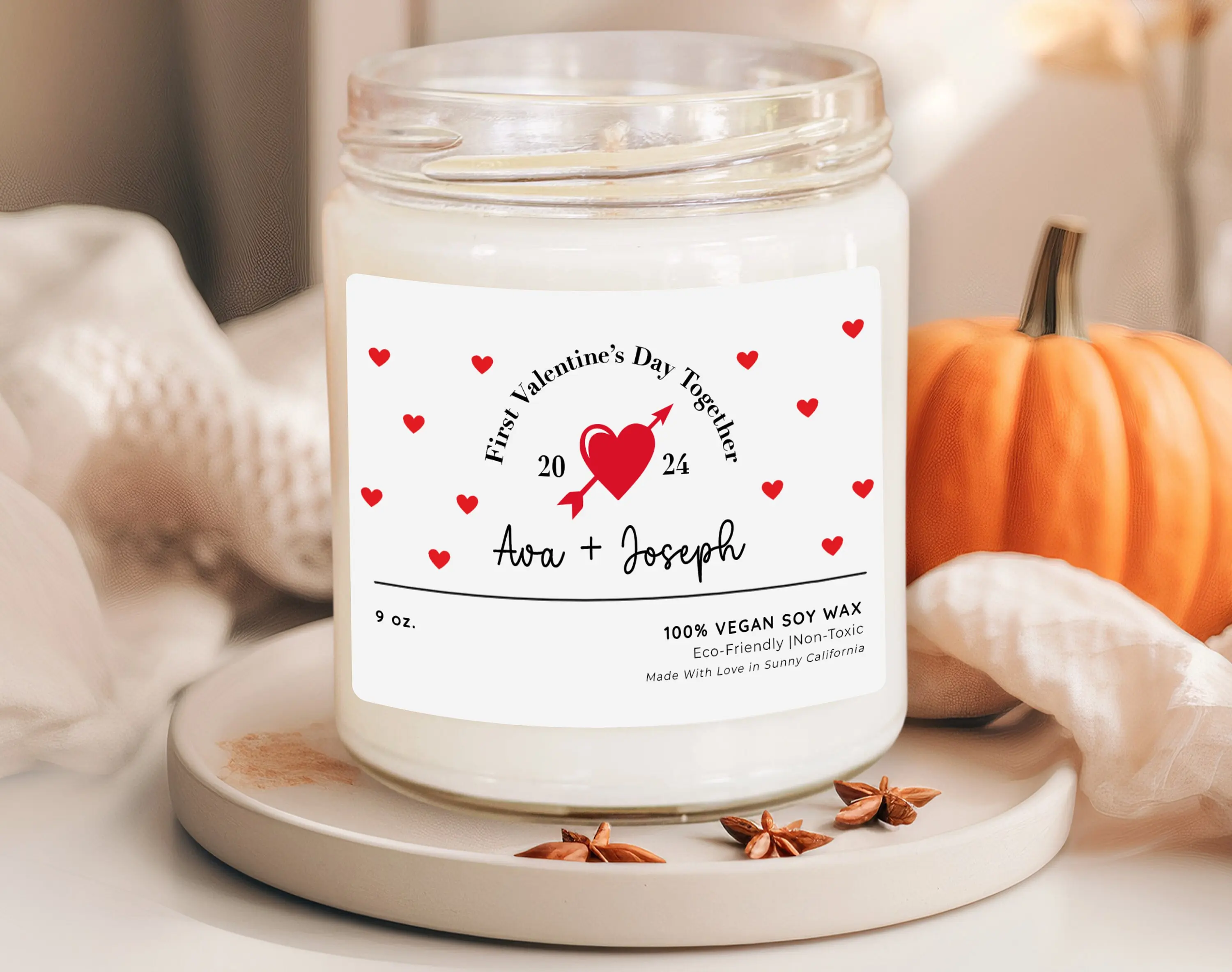 Custom First Valentine's Day Together Candle, Personalized Valentine's Day Candle, New Couple Gifts, Relationship Gift, (PC-26VAL)