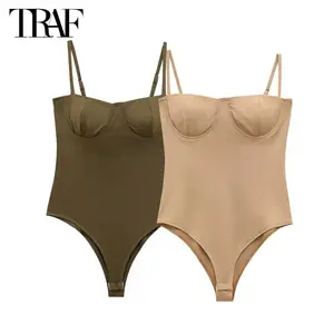 TRAF Sexy Satin Bodysuit Women Backless Bustier Top Women Sexy Outfits Lingerie Bodys for Women Sleeveless Women's Top Bodysuits