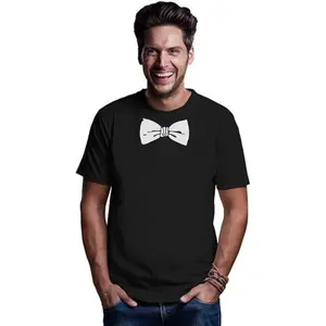 Tstars White Bow Tie Printed Tuxedo Shirts for Men Funny Tux Novelty Men's Tshirt