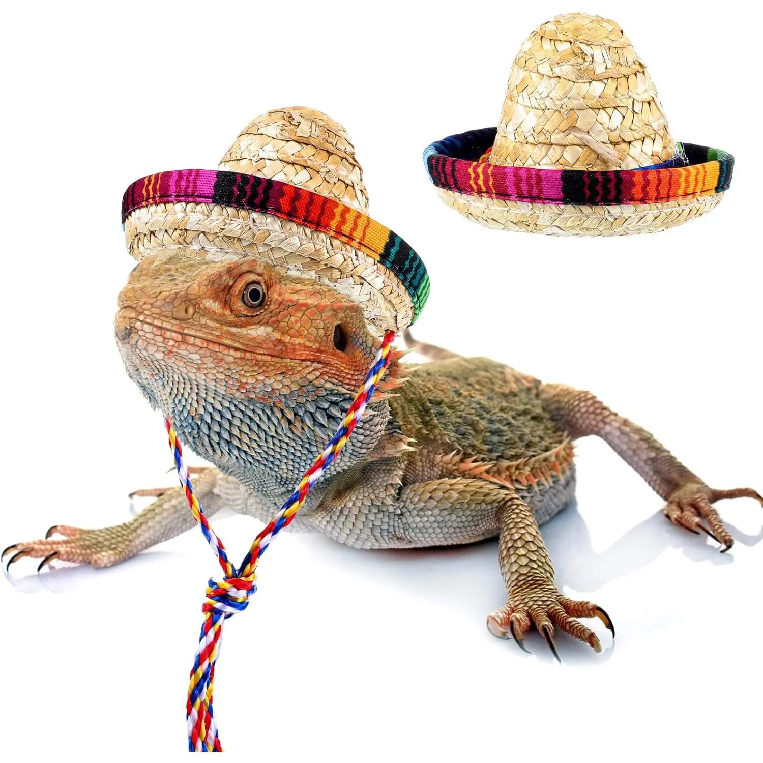 Bearded Dragon Sombrero Hats, Bearded Dragon Clothes Accessories Lizard Straw Hat with Adjustable Chin Strap Small Pet Hat Lizard Costume for Reptile Ferret Hamsterleopard Gecko Snake Guinea Pig Pet