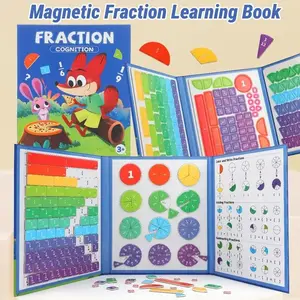 Tri-Fold Magnetic Interactive Math Fraction Book - Includes 1 Erasable Pen, Magnetic Teaching Aid, Interactive Math Learning Book, Addition/Subtraction Practice School Fraction Teaching Tool, Homeschooling Material, Travel-Friendly, Math Fractions