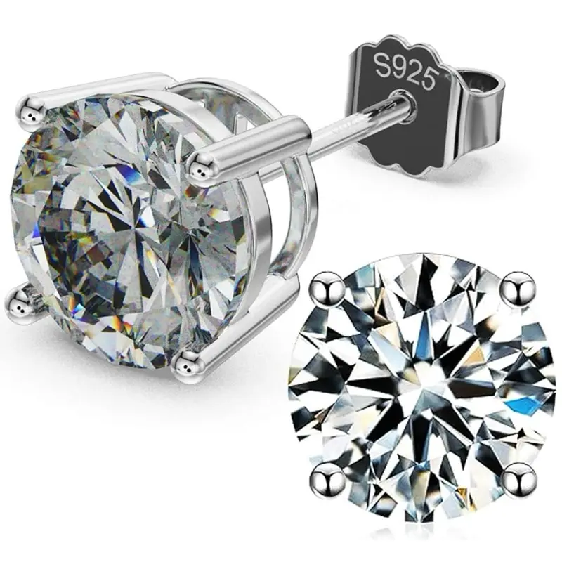 925 Sterling Silver Zirconia Stud Earrings – 4 Sizes (4mm, 5mm, 7mm, 8mm)  Elegant Sparkle Hypoallergenic