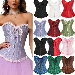 [Please Size Up!] Women's Lace Up Boned Overbust Corset Top Bustier Lingerie Bodyshaper Top Halloween Costumes Gothic Steampunk Party Outfit Womenswear
