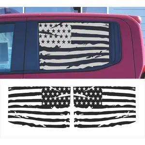 American Distressed Flag Side Window Decals for Chevy Silverado Crew Cab 2019-2024 in Matte Black Vinyl