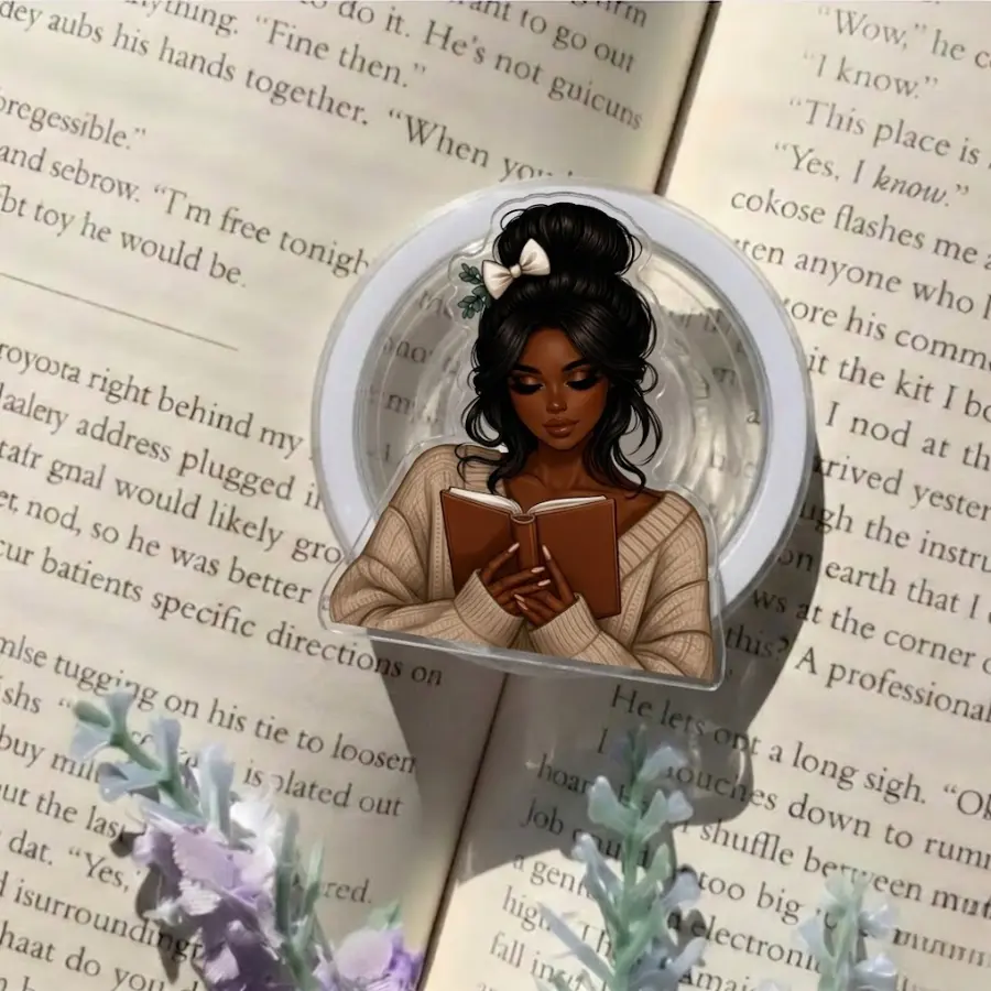 Black Girl Reading Book Phone Grip – Cute Book Lover Design, Melanin Reader Aesthetic Phone Accessory For Daily Use