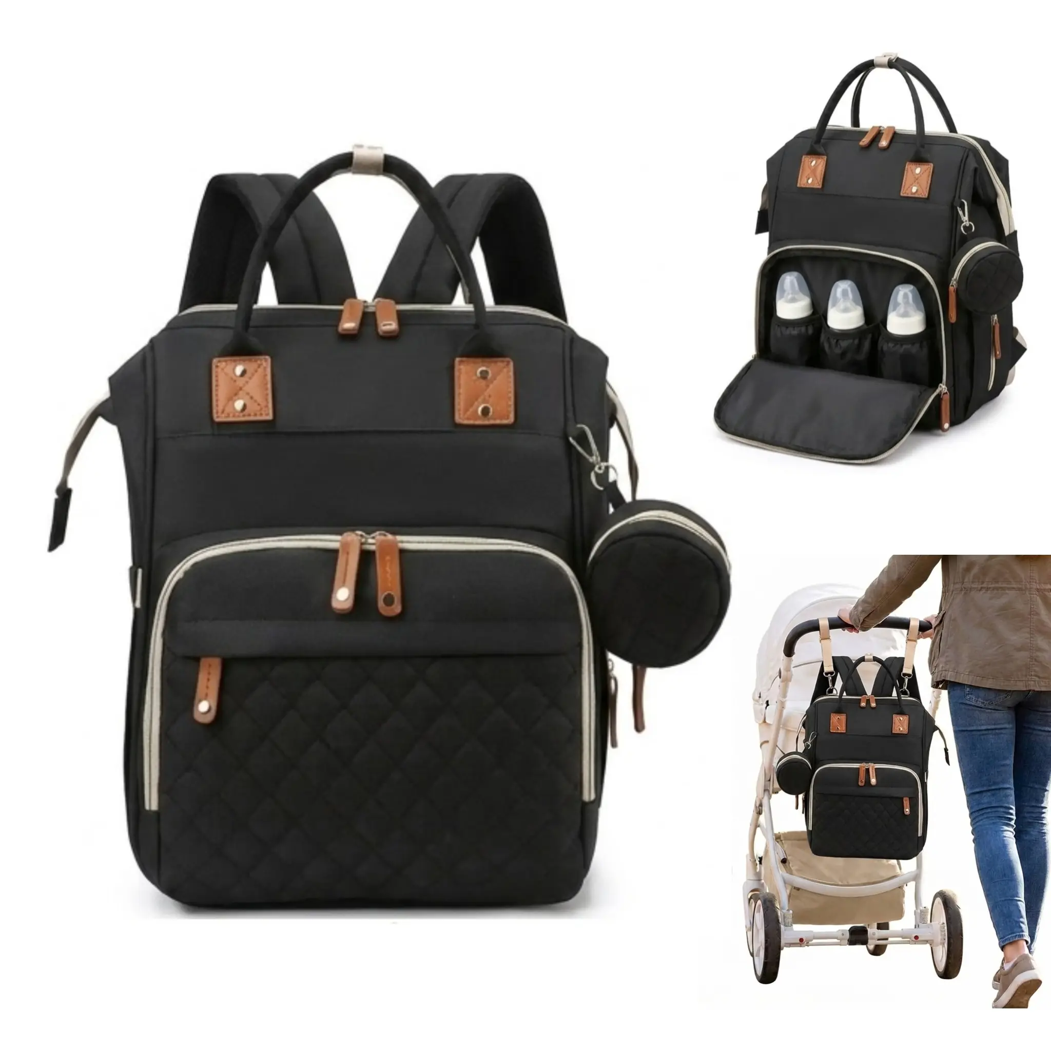 Waterproof Diaper Bag Backpack for Parents - Large Capacity Baby Travel Bag with Insulated Bottle Holders, USB Charging Port, Stroller Straps, Pacifier Case, Baby Items Organizer
