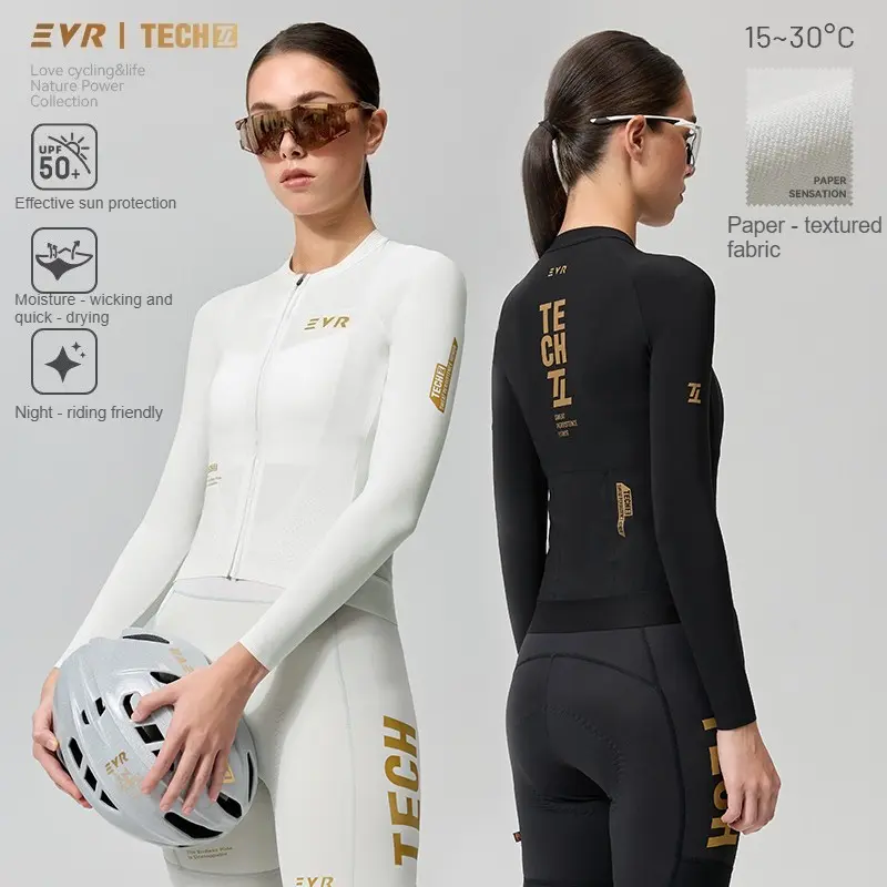 EVR Gold Edition Female Sporty Chic Long-Sleeve Cycling Top - Spring/Summer, Sun Protection, Quick Dry, High Stretch, Breathable, Subtle Paper Texture Fabric Biking Jersey (Item No.: 2626)