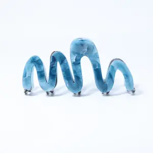 Wavy Acetate Hair Claw - Trendy Lightweight Strong Grip in Blue Marble, Tortoise Shell, and Smoky Gray