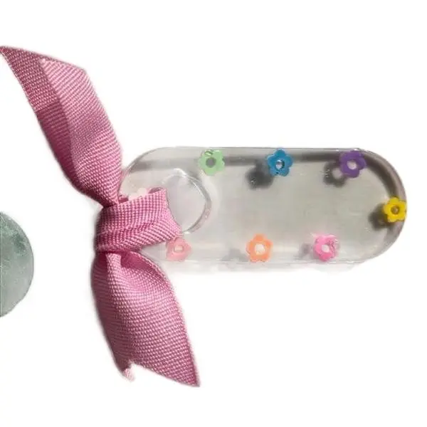 Mini Book Mark with Pink Ribbon and Colorful Flowers Design