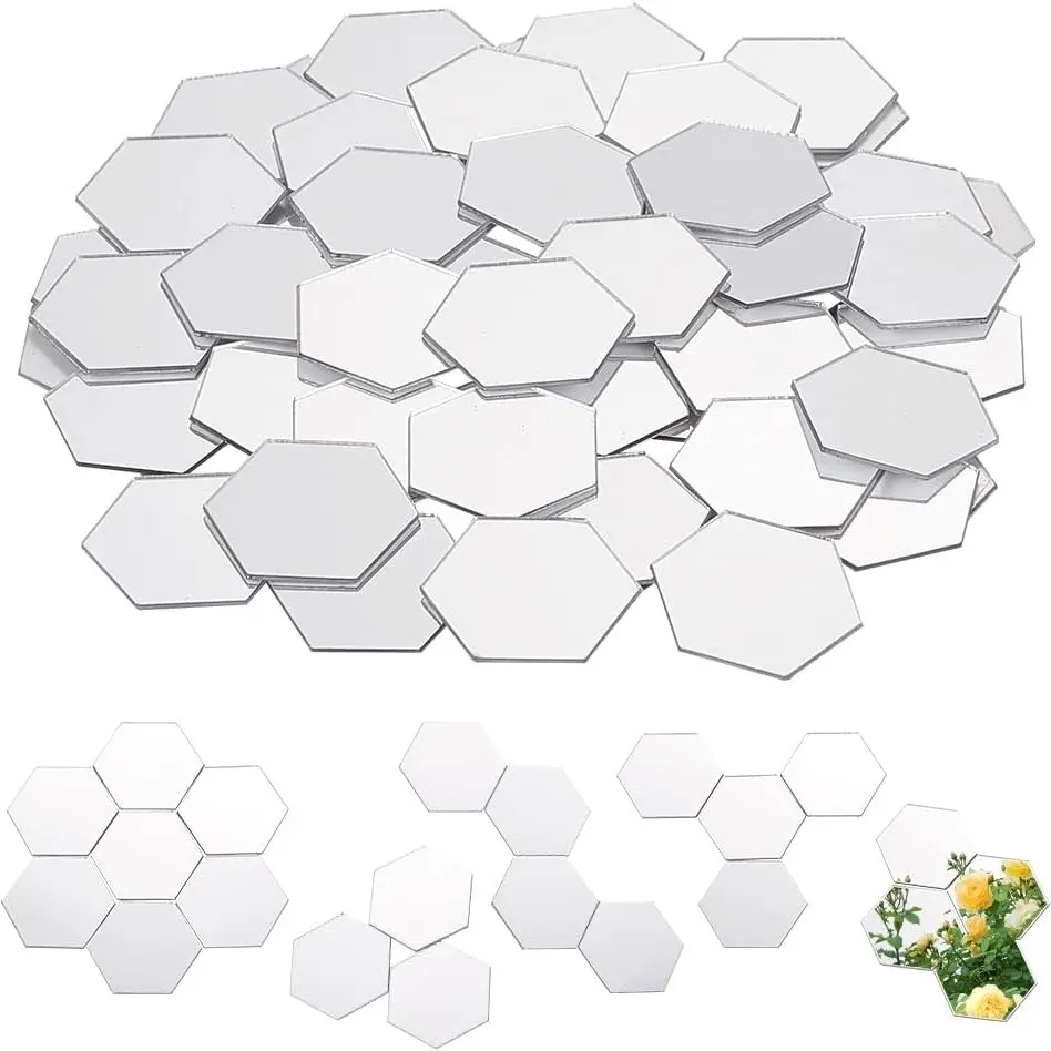 72pcs Mini Bohemian Hexagon Reflective Mirror Stickers, Self-Adhesive Wall Decor, Ideal for Home & Office, Enhance Space Aesthetics, Acrylic Wall Sticker, Decorative Wall Sticker, Interior Stickers