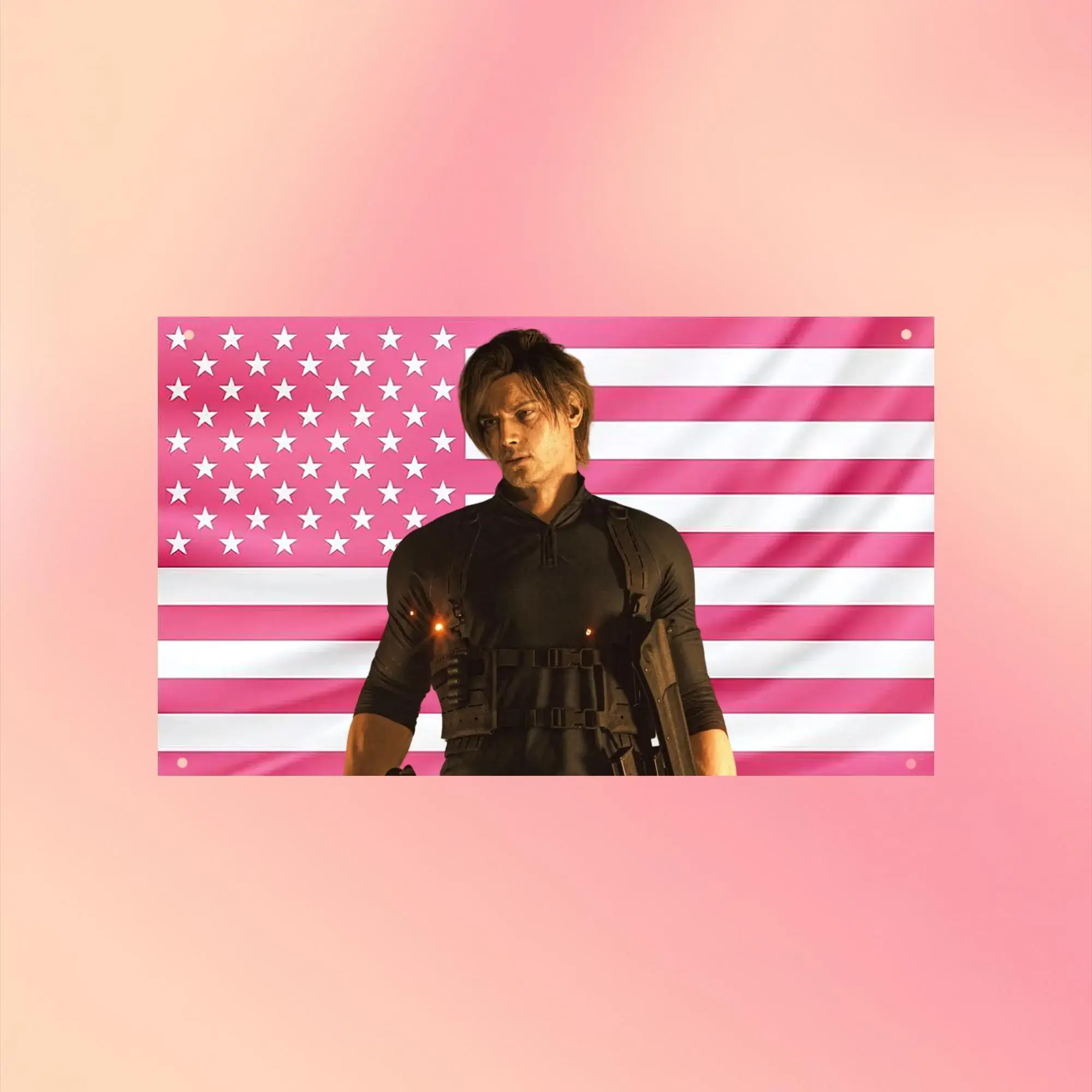 Leon S. Kennedy American Flag Tapestry Video Game Wall Decor, Resident Evil Bedroom Banner, Modern Gaming Room Art