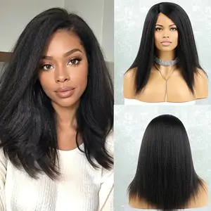 IVROSEHAIR 14inch Yaki Straight Wig Layered Synthetic Straight Wig Heat Resistant Hair Wigs For  Women Daily Use