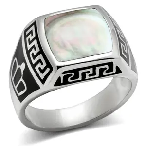 212 MAIN Men's High-Polished Stainless Steel Conch Ring with Gray Precious Stone - Size 9, Trendy Conch & High Polished Rings, Conch Rings