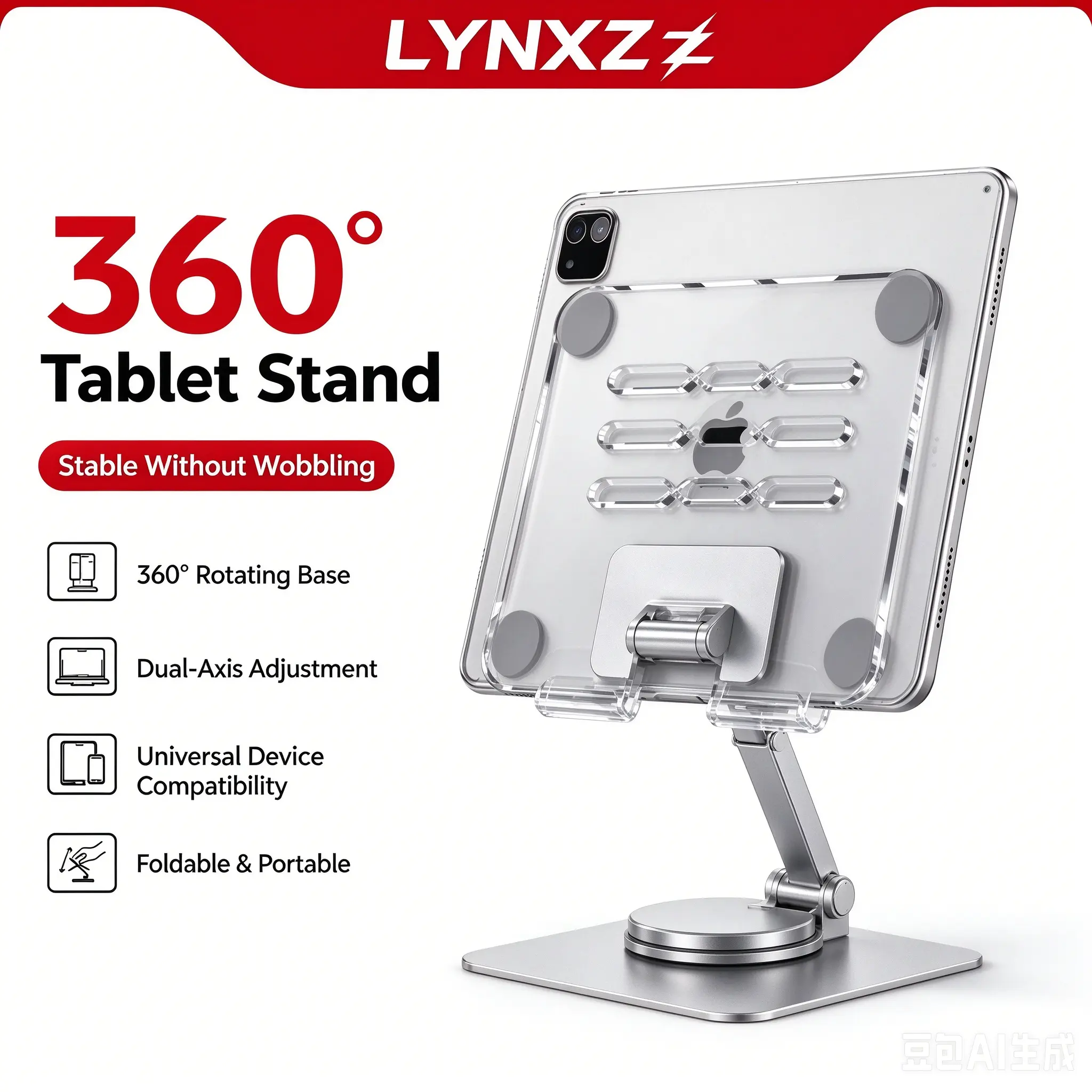 K14 Compact Tablet Stand - Adjustable, Slim Folding, 360° Rotatable, Sturdy Base, 4.7-13in Holder for iPad Pro Air Mini 2025, Fire & Kindle, Smartphones, Magazines, Vertical Magnetic Case Devices, Daily Electronics Accessories
