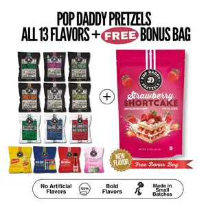 Pretzel Sampler Pack - 13 bags + STRAWBERRY SHORTCAKE PRETZEL STICKS - Pop Daddy Snacks
