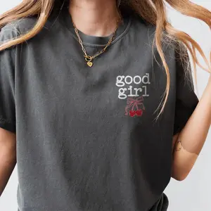 Graphic Tee for Women, Good Girl Cherry Print, Coquette Aesthetic, Casual Streetwear Outfit Top