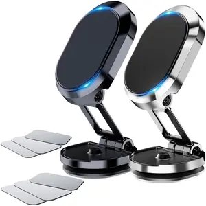 2 Pack Alloy Folding Magnetic Car Phone Holder,360° Rotation Magnetic Cell Phone Holder for Car [Super Strong Magnet] Bracket Magnetic Dashboard Phone Car Mount for All Smartphone (Silver+Black)