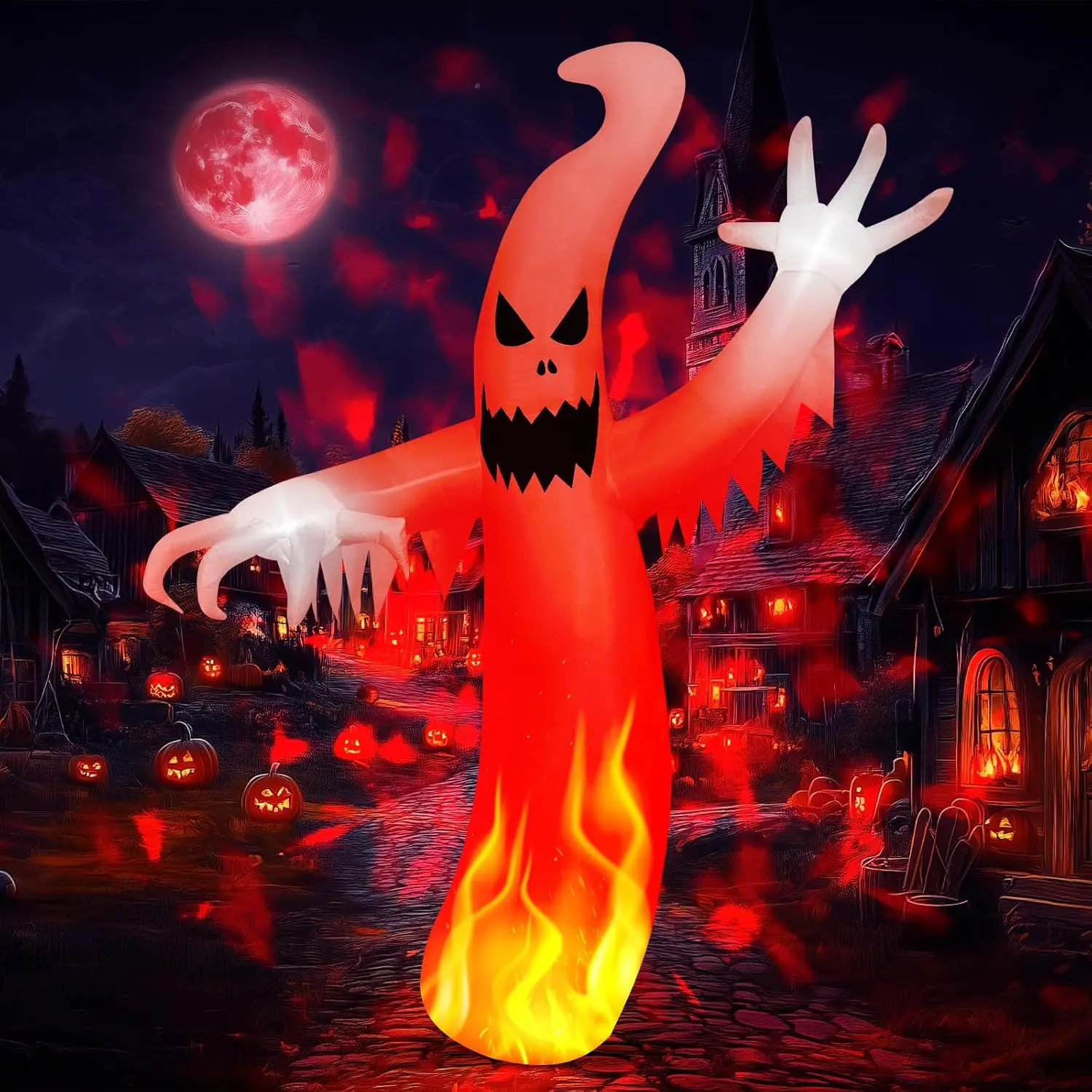 8FT 2026 Halloween Inflatables Ghost Outdoor Decorations – Blow Up Yard Scary Ghost with Built-in LEDs Red Disco Light for Lawn Garden Holiday Party