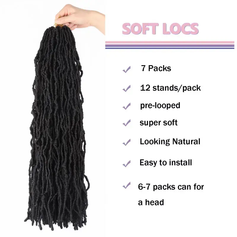 NEW 8Pcs Heat Resistant Dreadlock Crochet Hair Faux Locs 24 Inch Synthetic Extensions Black Soft locs for Halloween and Christmas