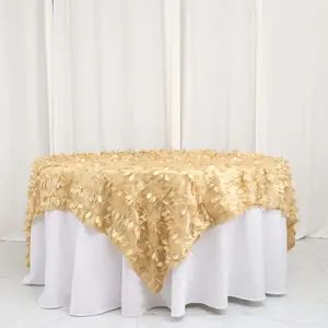 Taffeta Table Overlay 90"x90" Champagne - Leaf Petal Table Topper