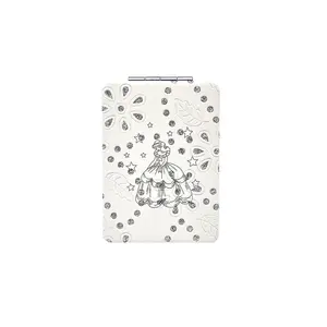 Quinceanera Bling Square Pu Leather Makeup Compact Mirror Cosmetic Vintage