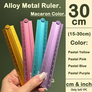 Macaron Color Foldable Aluminum Ruler, 15cm Folded to 30cm Unfolded, Dual CM & Inch Scale, Durable Wear-Resistant Straight Ruler for Students, Office & Drawing