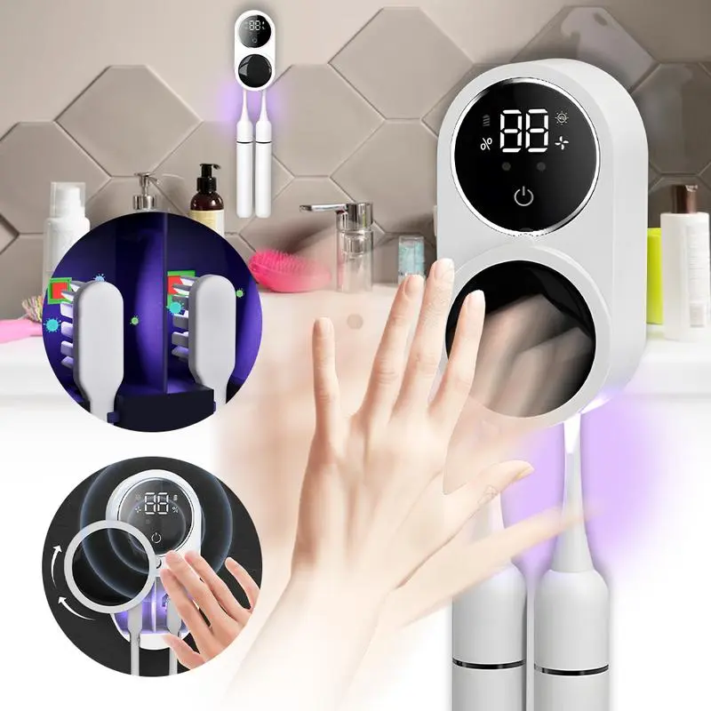 Portable Smart Toothbrush Sterilizer, 1 Count Rechargeable LED Smart Screen Toothbrush Storage Box, Wall Mounted Bathroom Toothbrush Holder, Toothbrush Sanitizer Holder, UV Toothbrush Holders