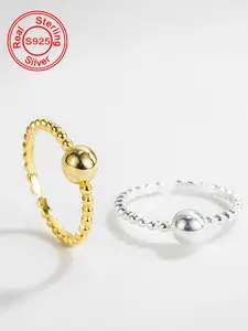 S925 Sterling Silver Simple Ball Decor Cuff Ring, Adjustable Rings, Adjustable Open Ring, Fashion Jewelry Accessories for Women & Girls, Trendy All-match & Exquisite Jewelry for Birthday Gift